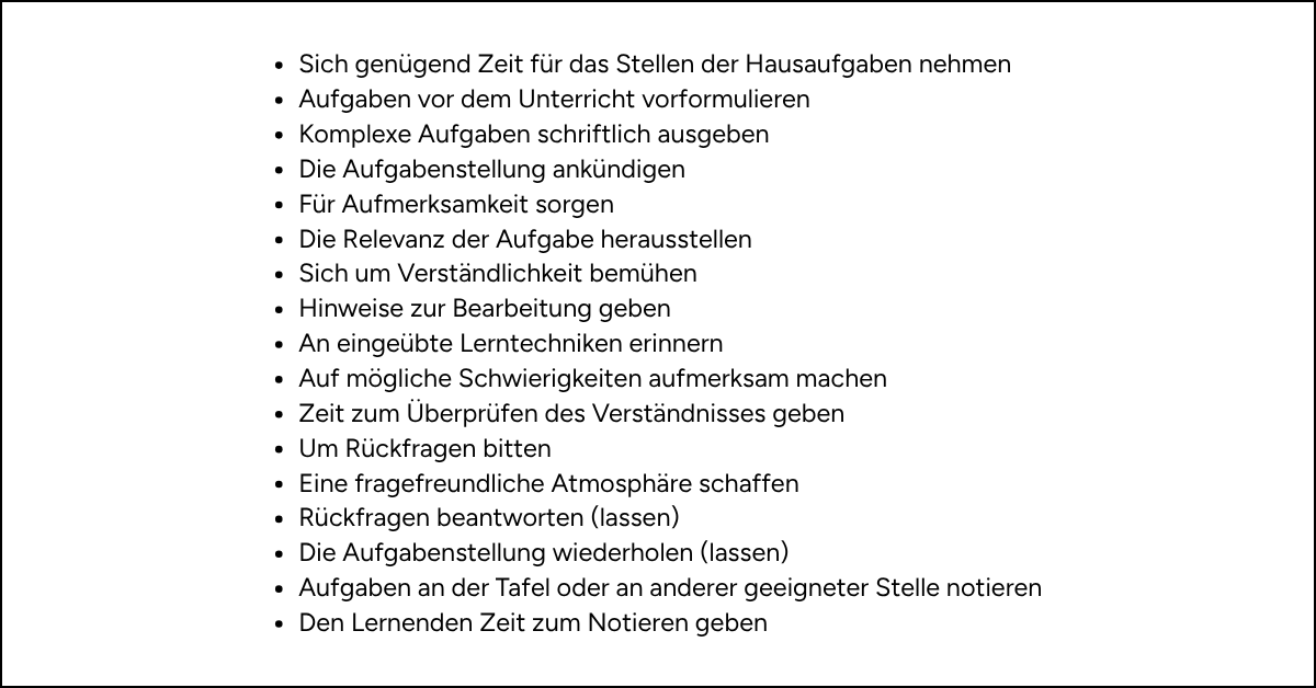 Abb. 4: Leitlinien für das Stellen von Hausaufgaben