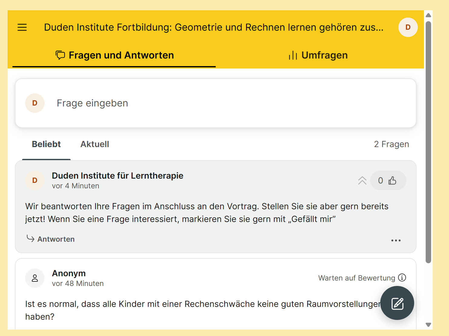 Eine Frage in Slido stellen