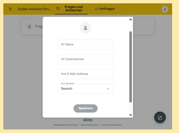 Beispiel für die Dateneingabe in Slido